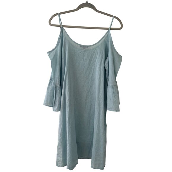 J.Crew Mercantile Light Blue Cold Shoulder Cotton Dress With Bell Sleeves - Picture 4 of 12
